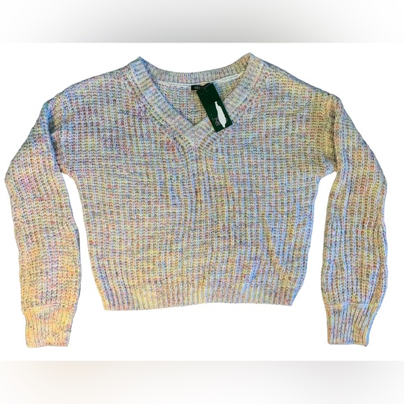 Women's Cropped Long Sleeve V-Neck Sweater ~ Wild Fable Multicolor - Picture 3 of 7